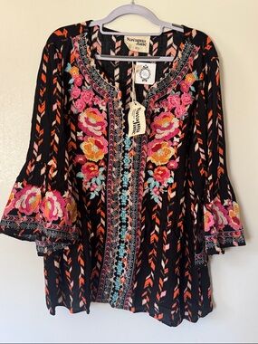 Savanna Jane Black Tunic with Pink, Orange & Turquoise Embroidery